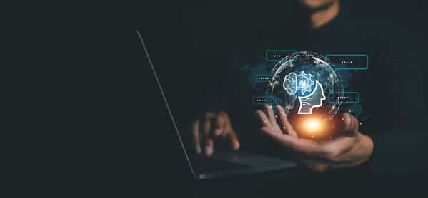 AI, Artificial Intelligence. man using technology smart robot AI, Futuristic technology transformation.