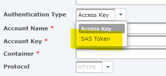 Image showing Azure Blob resources in GoAnywhere MFT can now be configured using a SAS token instead of a storage account key