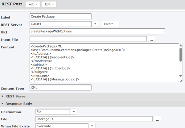 REST POST Create Package