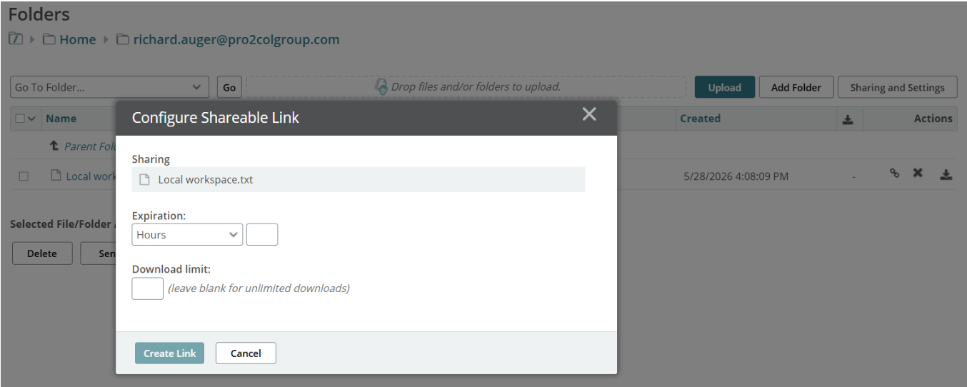 Creating shareable folder links in MOVEit