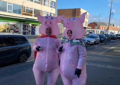 James and Sally From Pro2col Ready For Their Pigs In Blankets Mince Pie and Spoon Race.